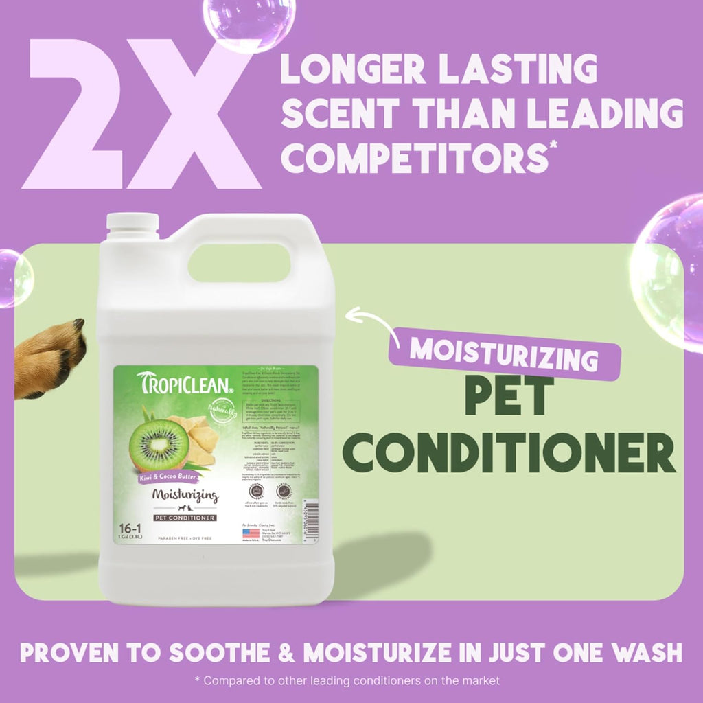 TropiClean Dog Conditioner, Professional Detangling & Moisturizing Conditioner, Puppy Safe, Made in the USA, Kiwi & Cocoa Butter Scent, 1 Gallon