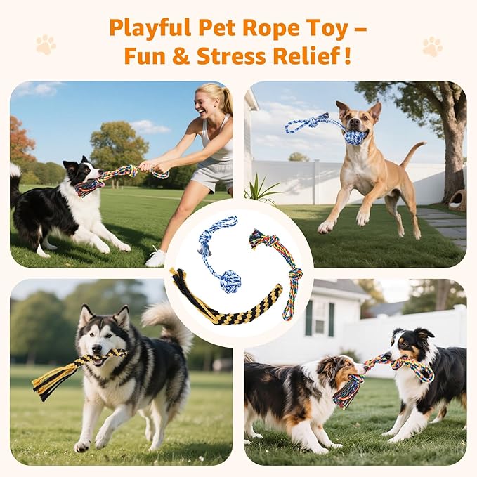 Heavy Duty Dog Rope Toys for Aggressive Chewers - 3 Packs Indestructible Cotton Dog Chew Toys for Small Medium Breed - Exercise Interactive Tug of War Dog Toy for Boredom, Teeth Clean(Miax Colors)