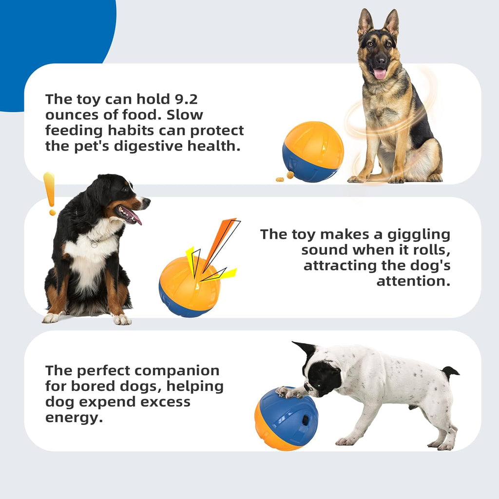 KADTC Dog Treat Giggling Ball - Adjustable Food Dispensing Speed - Puppy Basketball Toy - Puzzle Slow Feeder Mind Game for Medium/Large/Extra L Aggressive Chewers Breed