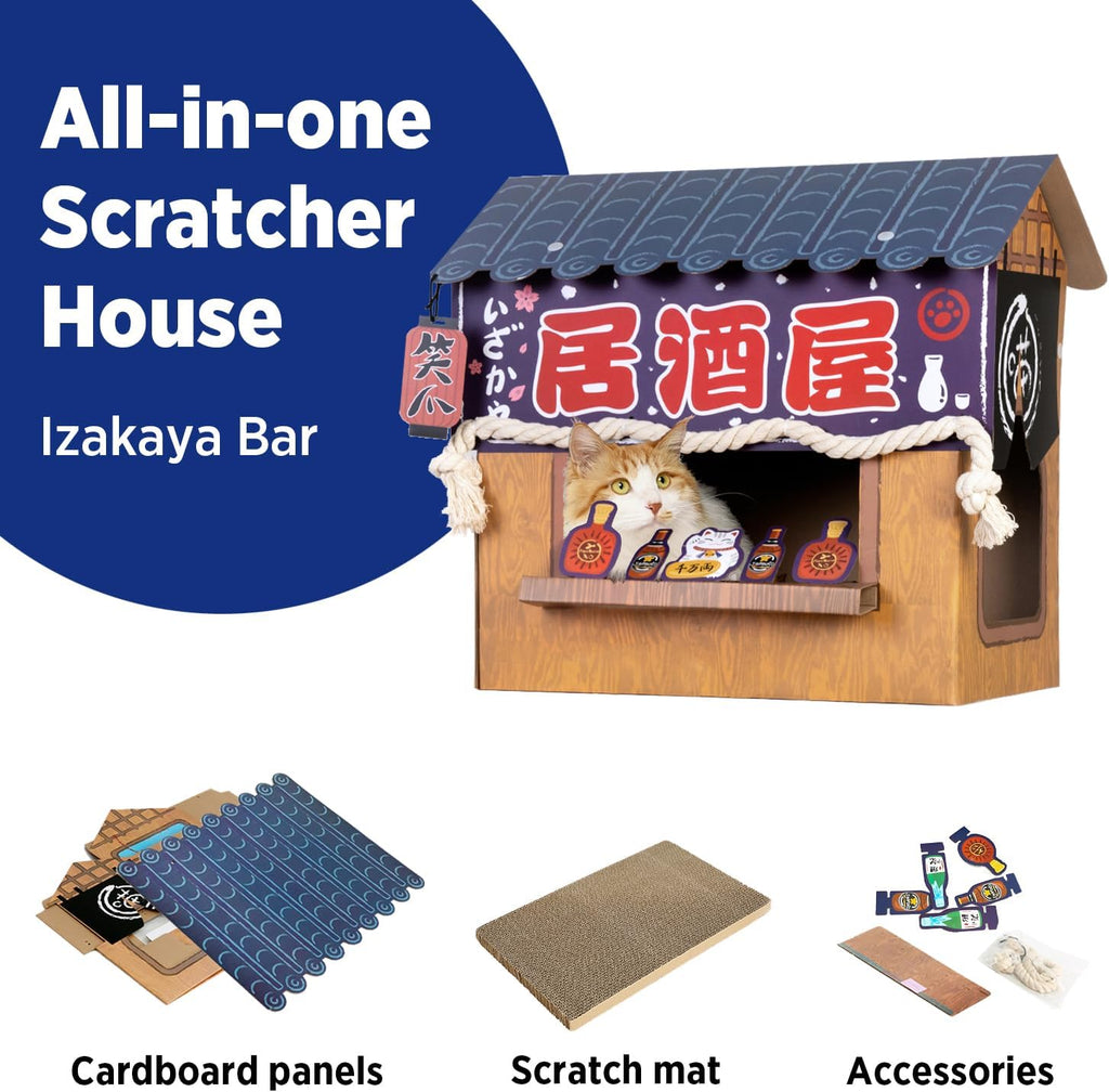 Cat Beds for Indoor Cats, Cardboard Cat House with Scratchers, Izakaya Bar, Large Sturdy Cat Furniture Condo Cave Tent, Easy to Assemble Pet Toys Accessories Stuffs, Bunny Small Animals