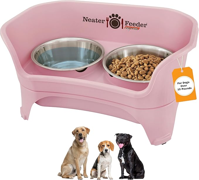Neater Feeder Express Mess Proof Dog Bowls Elevated for Medium to Large Sized Breed, No Spill Raised Dog Food Bowl Stand, Stainless Steel Food and Water Bowl Set, Pet Dish Feeding Station, Pink