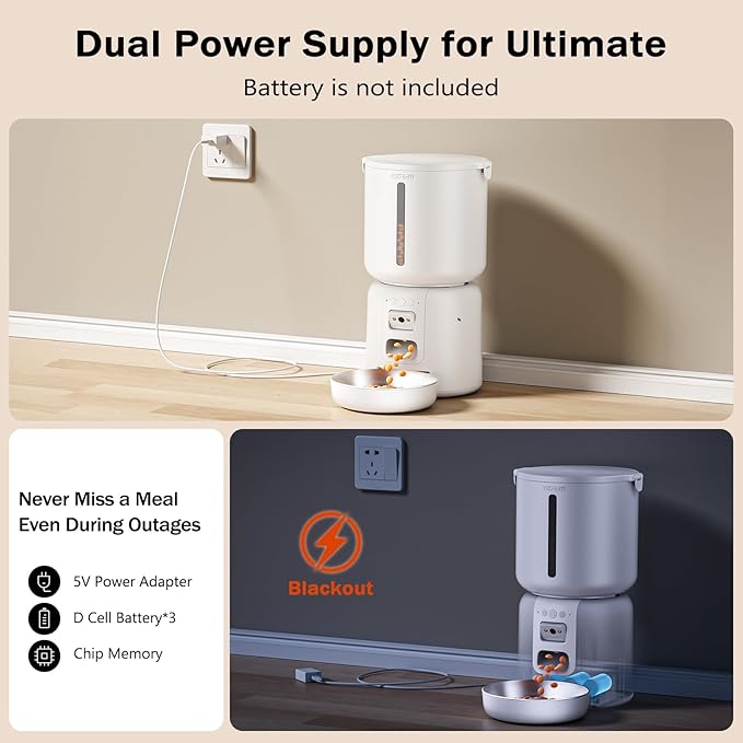 Automatic Cat Feeder with Camera, 4L Automatic Pet Feeder, Dual Power Supply, Smart Cat Food Dispenser with 2MP Night Vision & Two-Way Audio for Cats and Small Dogs, White