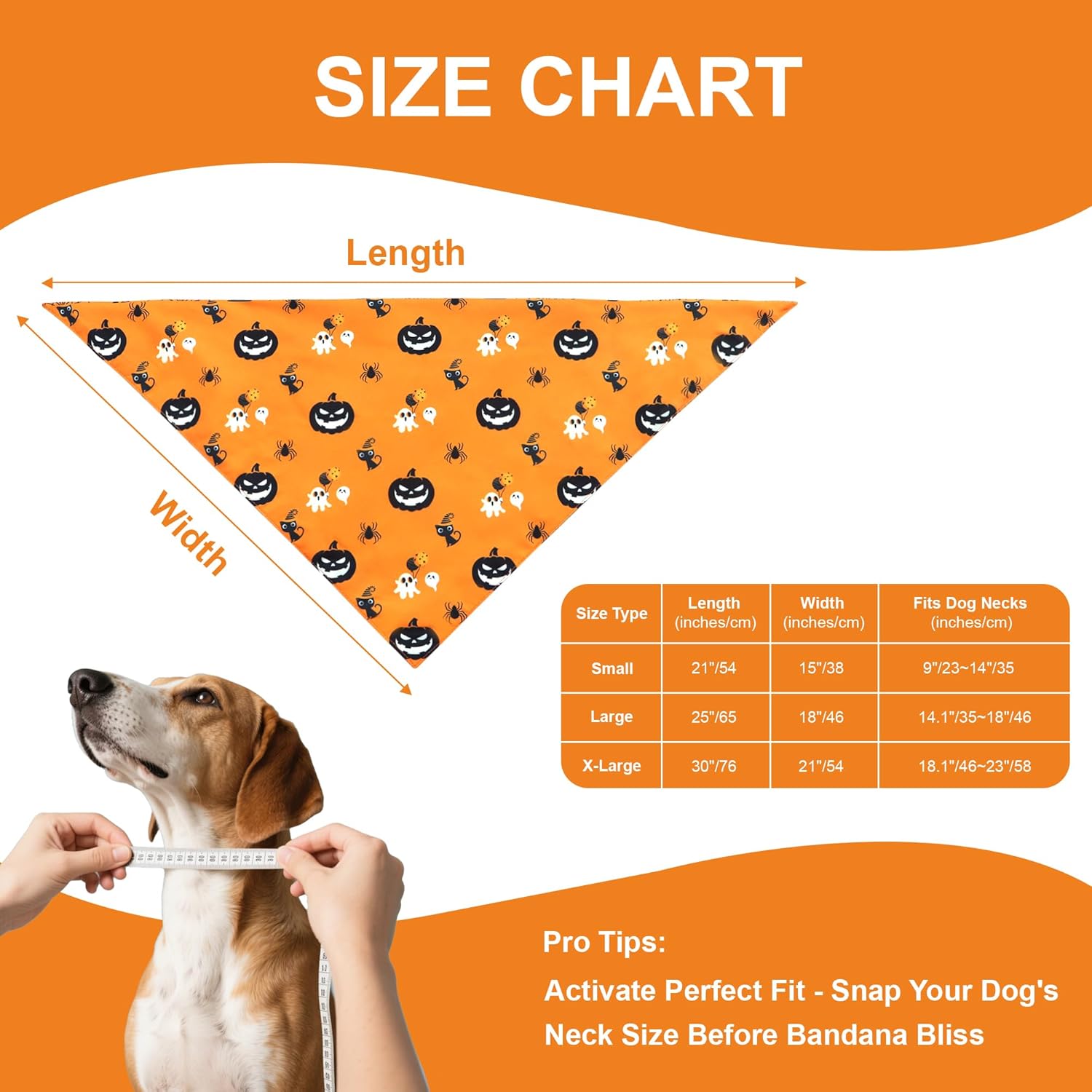 Halloween Dog Bandana for Large Dogs - Reversible Orange Jack-o-Lantern & Spiderweb Print Scarf - Soft & Quick-Dry for Costume Parties