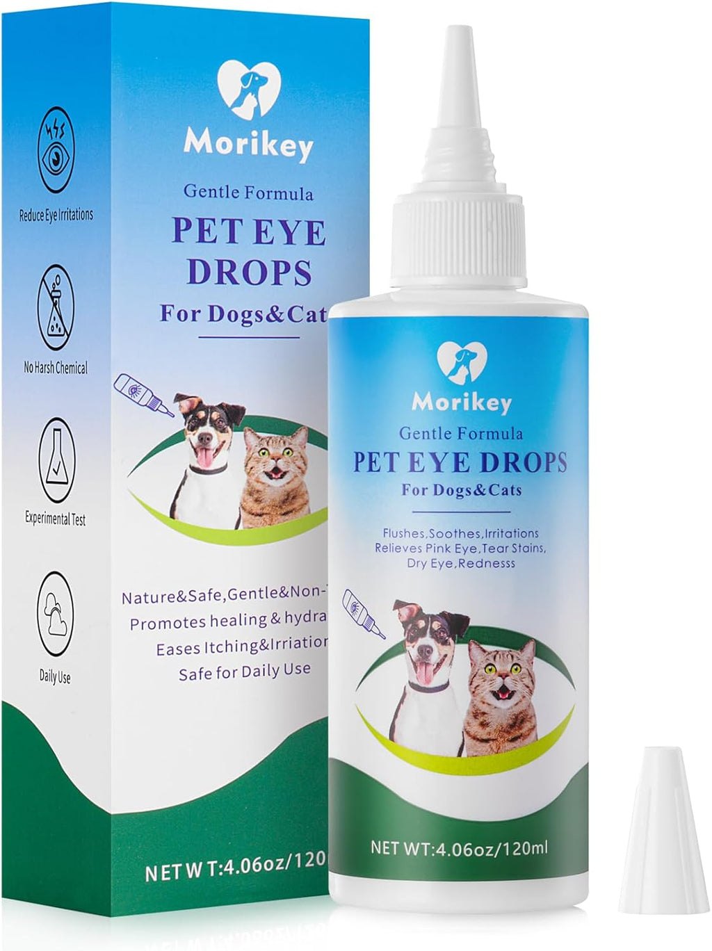 Pet Eye Drops,Gentle&Safe Dog Eye Drop for Infection,Relieve Eyes Itching & Irritation,Remove Tear Stains,Safe for All Animals, 4.06oz,120ml