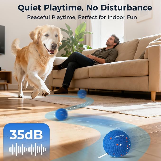 2 Pack Interactive Dog Balls - Auto Moving Bouncing Vibrating Washable Dog Toys for Large Medium Dogs, Type-C Rechargeable, Blue and Orange, Ripple Pattern