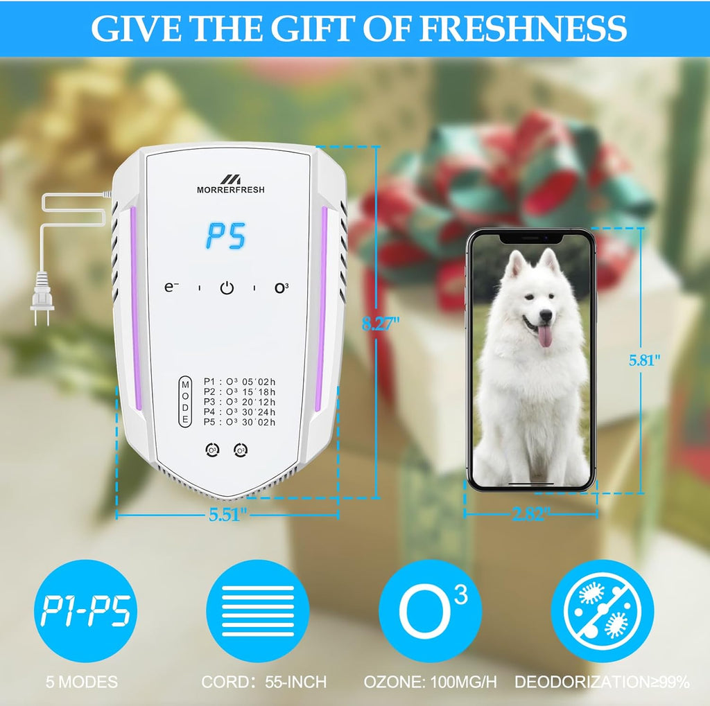 Cat Litter Deodorizer 99% Pets Poof Odor Eliminator Air Purifier Ozone Odor Removal Air Freshener for Home & Pets Litter Box Room Wardrobe Shoe Cabinet Toilet White