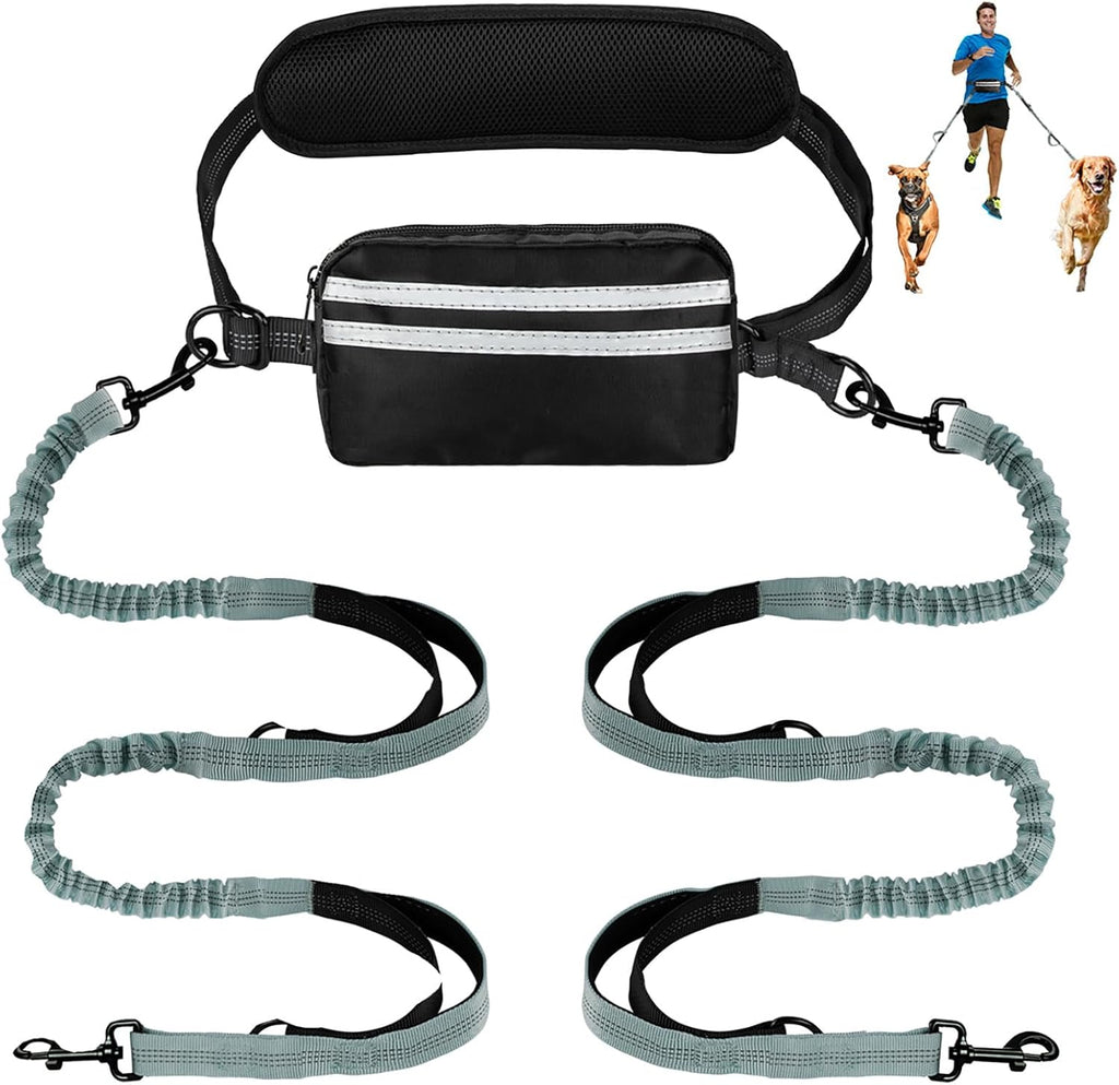 Hands Free Dog Leash with Pouch,Double Leash for Two Dogs