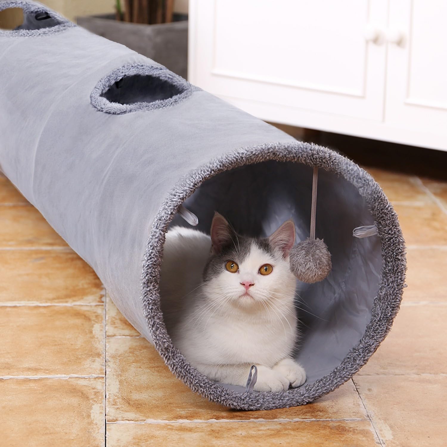 PAWZ Road Cat Tunnel 51 Inches Long Cat Toys Collapsible Tunnel 12 Inches in Diameter Large Cats Tube for Big Cats,Rabbits and Puppy- Large