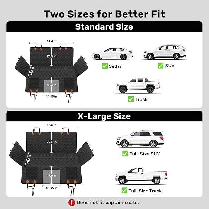 Zanch Heavy-Duty Dog Car Seat Cover, Flat Solid Back Seat Extender for Multi Large Dogs, Hard-Base Supports 450 lb, Waterproof Scrachproof Hammock Protector, Standard for Cars, SUV, Trucks, Black