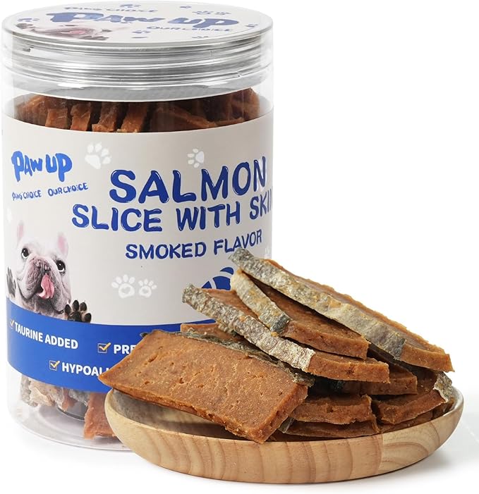PAWUP Salmon Dog Treats with Duck, Smoked Salmon Fillet Jerky for Dogs, High-Protein Low-Fat Snacks with Omega 3–6 & Taurine for Skin and Heart Health, 12.5 oz (15-20 Count)