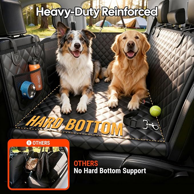 Wigoo Dog Car Seat Cover for Back Seat, 450lbs Full Hardbottom Dog Hammock, Heavy Duty Waterproof Seat Extender for 2-4 Large/Medium Dogs, Backseat Protector for SUV Medium Truck, Size-L, Black+Orange