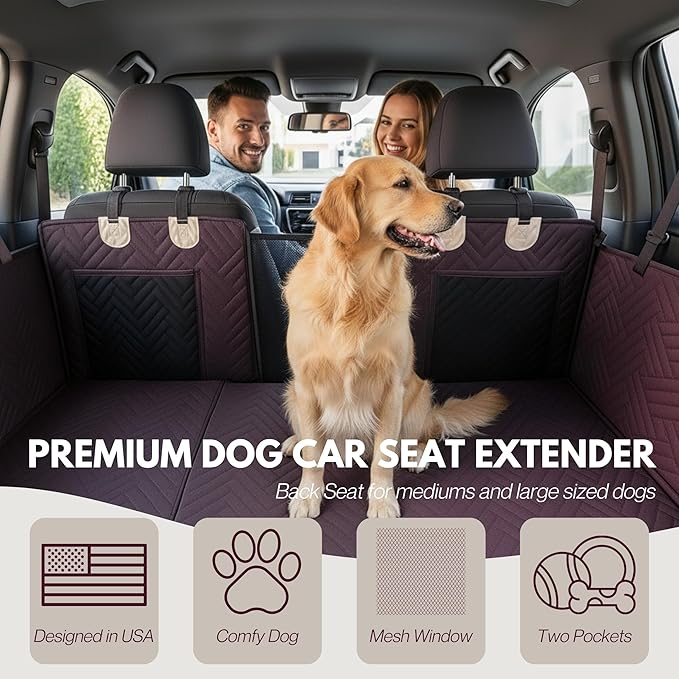 – Back Seat Pet Cover for Dogs, Premium Dog Hammock for Car with Hard Bottom | Universal Car Seat Protector, Waterproof & Washable | Dog Car Seat Cover for Large (Brown)