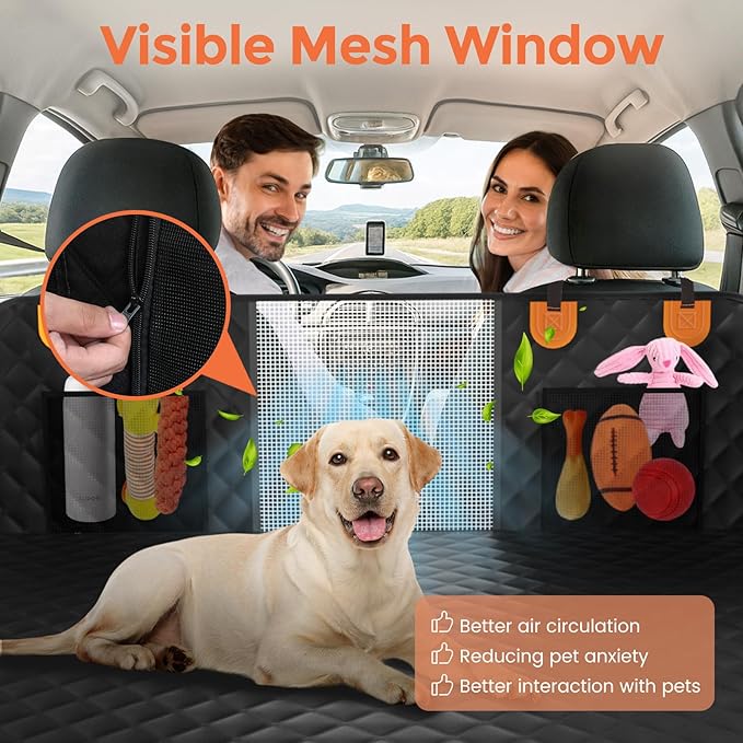 Dog Seat Cover for Back Seat Hard Bottom,Holds 500 lbs,Waterproof Dog Car Seat Cover for Back Seat Extender,Scratch-Proof Pet Hammock for Car,SUV,Truck - with Mesh Window & Storage,BlackOR