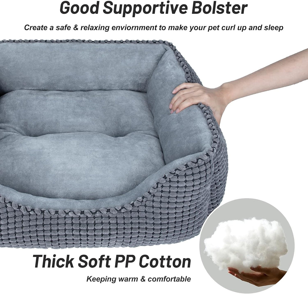 MIXJOY Dog Bed for Large, Medium, Small Dogs - Rectangle, Washable, Orthopedic, Soft Cat Beds - Anti-Slip Bottom, Multiple Sizes (35'', Grey)