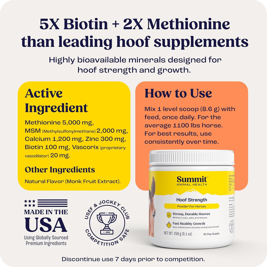 Summit Equine Hoof Strength Powder for Horses, Promotes Healthy Hooves with Biotin, Amino Acids, and Minerals, Horse Hoof Supplement,11 oz, 30-Day Supply