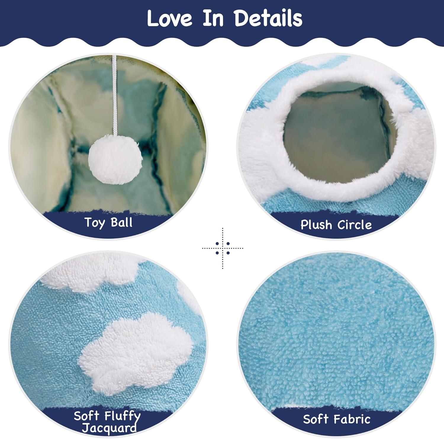 Tempcore Flannel Pet Cat Tunnel Tube Cat Toys 3 Way Collapsible, Cat Tunnels for Indoor Cats, Pet Toys Peek Hole Toy Ball Puppy, Kitty, Kitten, Rabbit, Cloud Blue