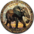 Lygond Metal Sign Tin Sign Circular Stained Glass Elephant Garden Tin Sign for Yard 8×8 Inches