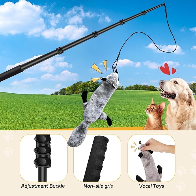 Flirt Pole for Dogs - Interactive Toys Tug-of-war for Dog, Five-Section Retractable Adjustable Length for Outdoor Exercise & Training