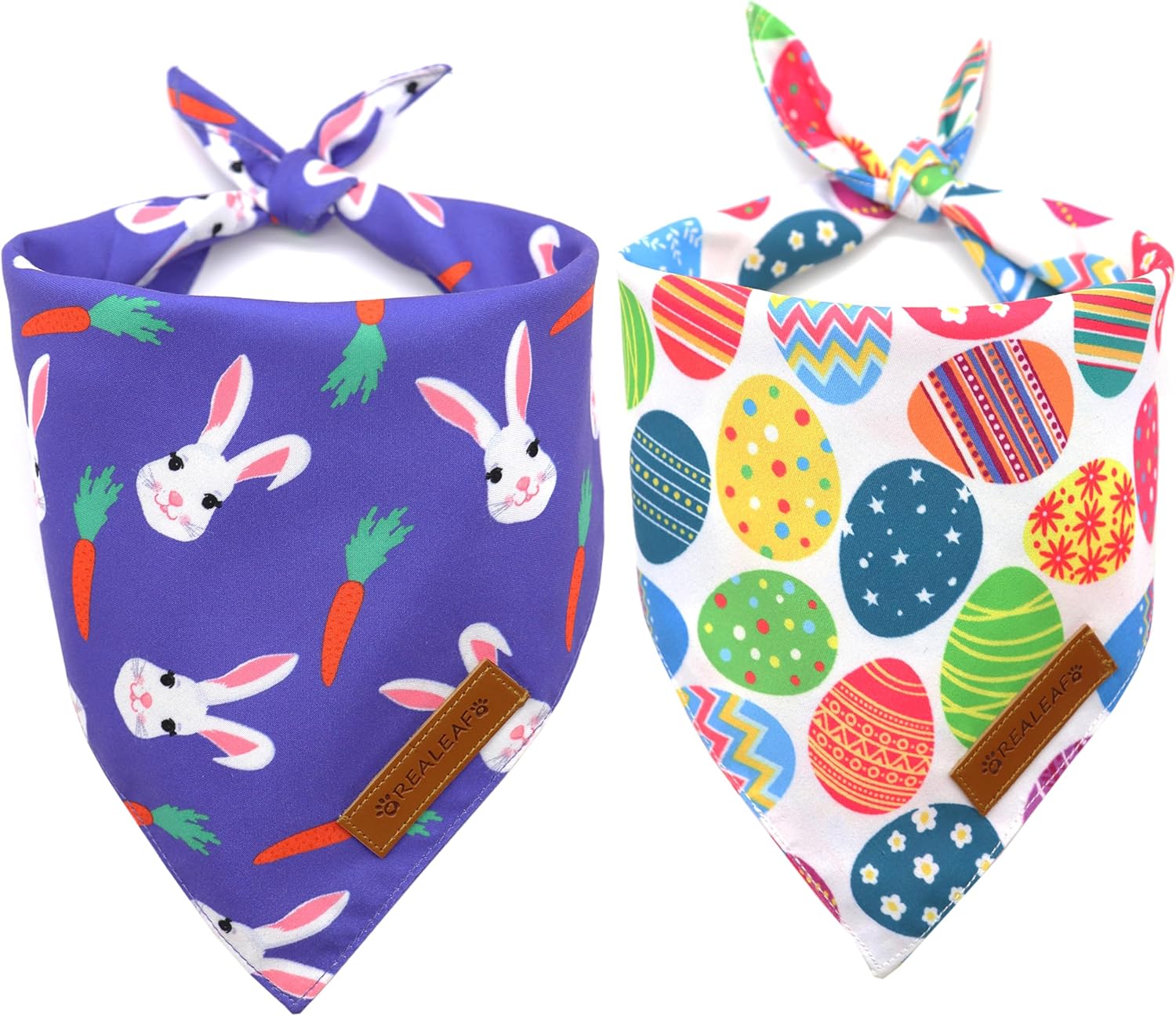Realeaf Easter Dog Bandanas 2 Pack, Triangle Reversible Pet Scarf for Boy and Girl, Premium Durable Fabric, Holiday Bandana for Small Medium Large and Extra Large Dogs (Large)
