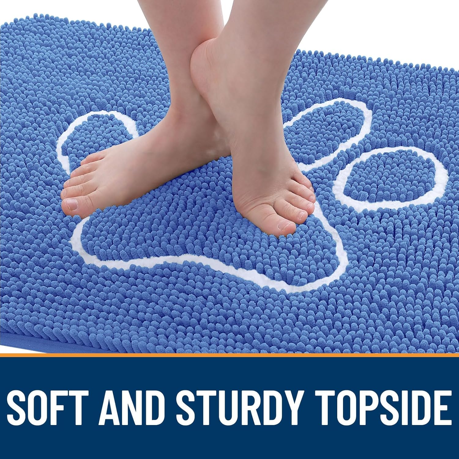 OLANLY Door Mat for Muddy Dog Paws 48x30, Absorbent Chenille Mud Doormat with Paw Print Design, Non-Slip Washable Doormat for Indoor Entryway, Quick-Dry Pet Bed Mats for Dirty Dogs, Cornflower Blue