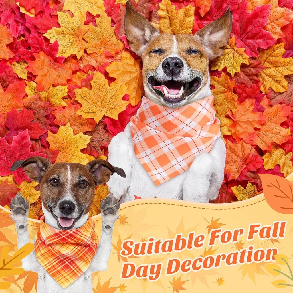 100 Pieces Fall Dog Bandanas Bulk Plaid Bandanas for Dogs Autumn Thanksgiving Soft Doggie Bibs Adjustable Triangle Scarves for Small Medium Large Pet Fall Autumn Costume