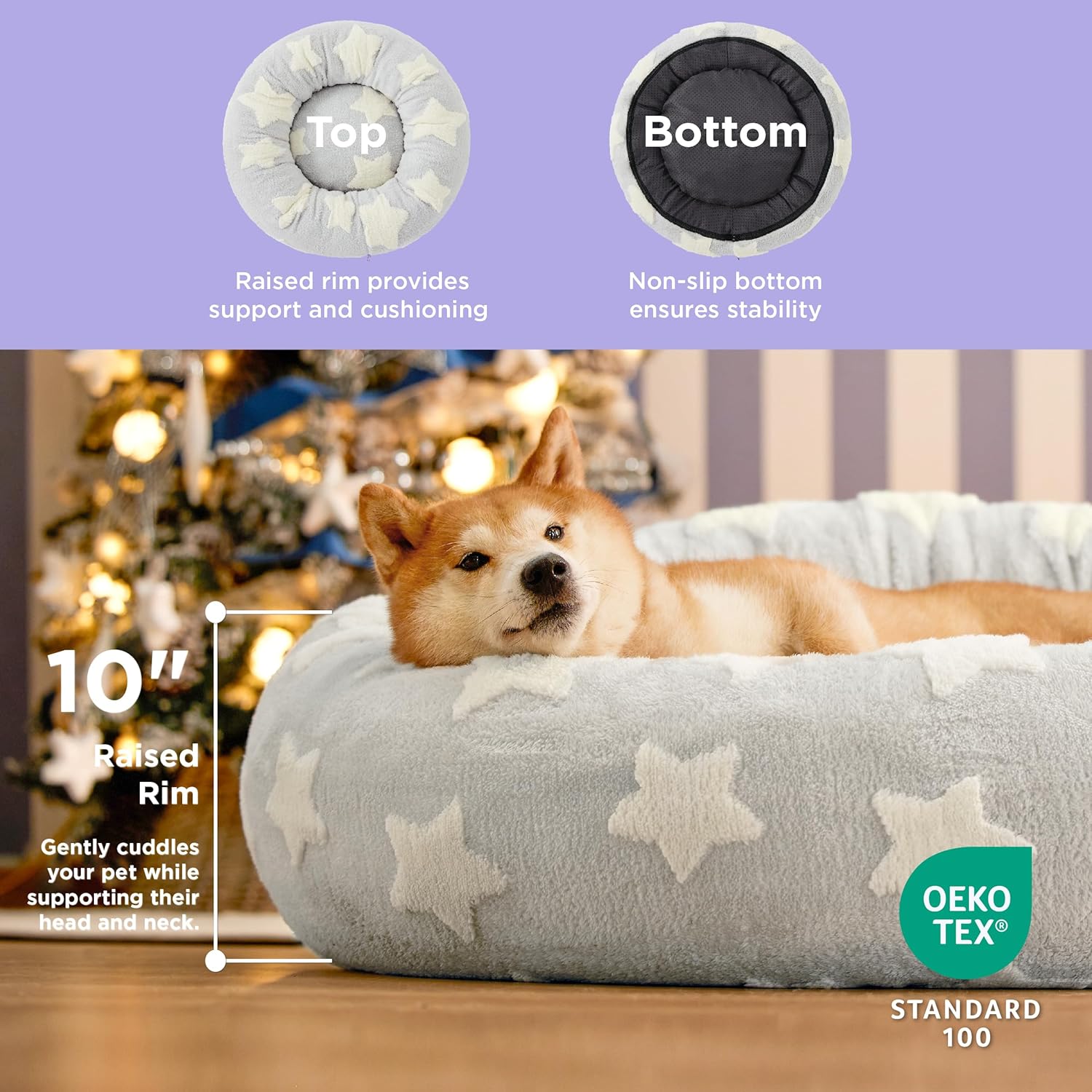 LE SURE Donut Large Dog Bed - Round Cat Beds for Indoor Cats Anti-Anxiety Calming Pet Beds, Washable Cute Modern Beds with Teddy Sherpa Plush & Anti Slip Bottom, 36 Inch, Galaxy Grey