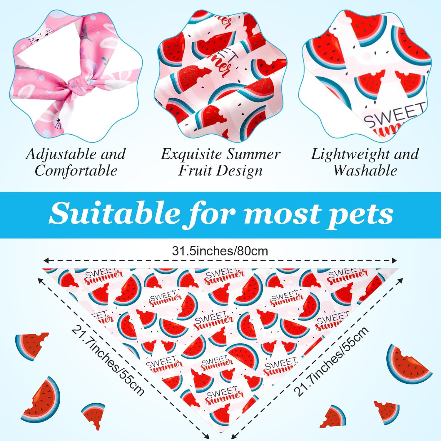 Weewooday 50 Pcs Fruit Dog Bandanas Bulk for Dogs Soft Bibs Adjustable Triangle pet Bandana for Small Medium Large Costume(Fruits Pattern, 31.5 x 21.7 x21.7 Inch)