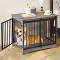 31.9" Dog Crate Furniture with Barn Door, Heavy Duty Dog Kennel Indoor with 2 Doors, Wooden Pet Cage End Table for Small Medium Dogs up to 44 lb, Anti-Chew Anti-Escape, Greige DFC83605B