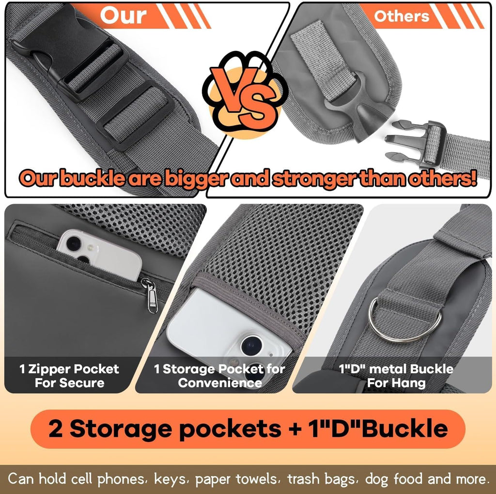 YUDODO Pet Sling Carrier for Small Dogs & Cats – Hands-Free Puppy Carrier with Safety Hook, Large Zipper Pocket, Soft Breathable Mesh, Adjustable Strap & Reflective Strip (Gray 1.0 S)