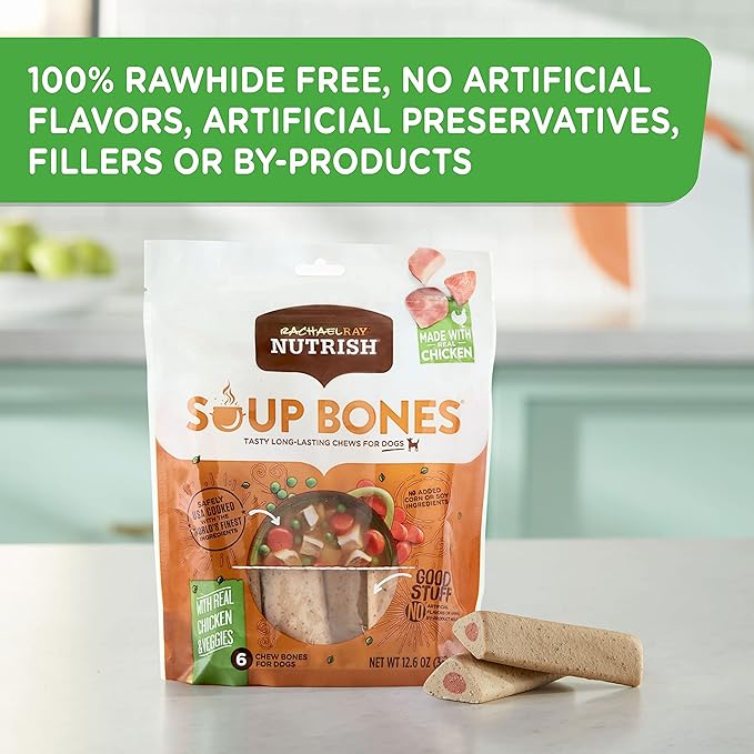 Nutrish Rachael Ray Soup Bones Dog Treats, Chicken & Veggies Flavor, 6 Bones (Pack of 2)