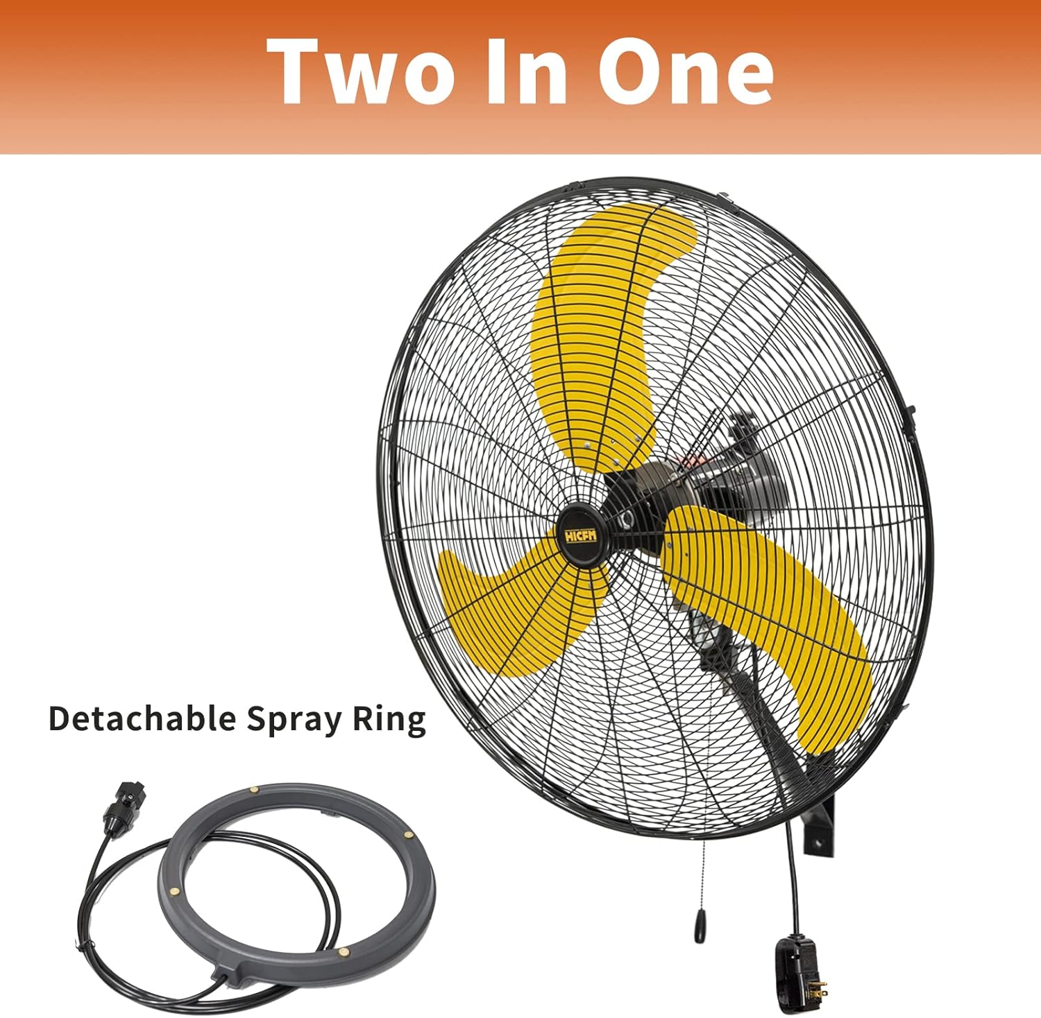 HiCFM 30 inch Misting Outdoor Oscillation Weatherproof Wall Mounted Fan with IP44 Enclosure Motor, GFCI Plug, 9300 CFM 3-Speeds High Velocity Powerful Wall Fan, UL Outdoor Approved