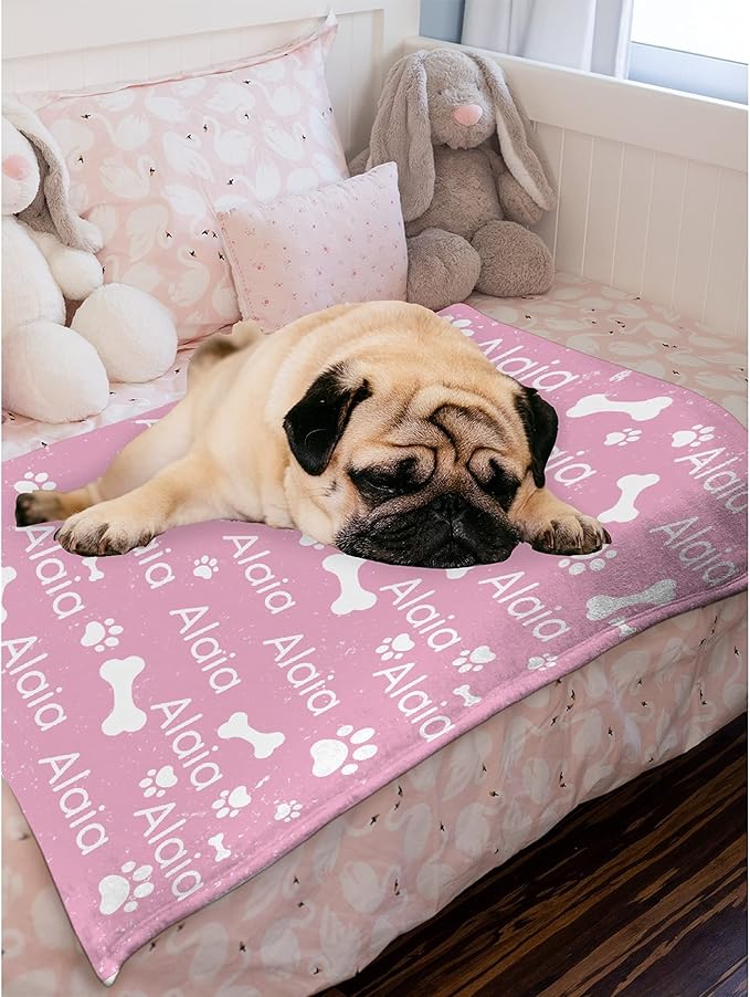 Personalized Dog Blankets Dog Paw Print Blanket Puppy Blanket - Custom Dog Blanket with Pets Name Cute Paw Print Pet Throw Puppy Fluffy Blankets 40"x30" for Small Dog