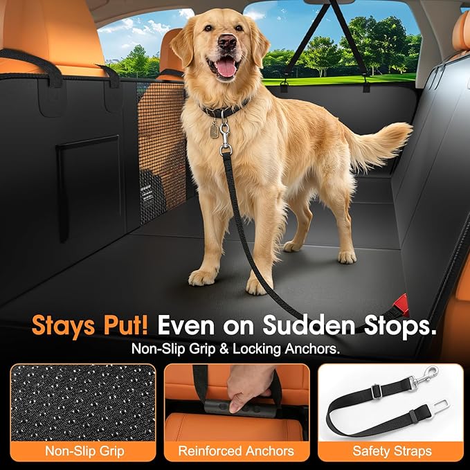 Dog Car Seat Cover for Back Seat, 52"x65" Waterproof Hard-Bottom Hammock with Side Flaps, Heavy-Duty 450lbs, Non-Slip & Scratch-Proof PU Leather Protector for SUV, Truck & Sedan Burgundy