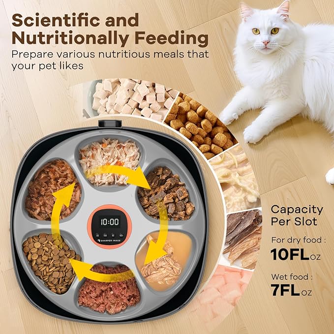 Automatic Cat Feeder Wireless, Sharper Image Auto Cat Food Dispenser for Wet Food with 2 Ice Packs, Rechargeable Auto Feeder for Cats with Programmable Timer Low Battery Indicator, Black