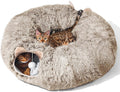 Cat Tunnel with Cat Bed for Indoor Cats, Soft Plush Peekaboo Cat Cave Donut Tunnel, Multifunctional Playground Toys Hideplace for Small Medium Large Kittens, Rabbit, Ferret, Brown