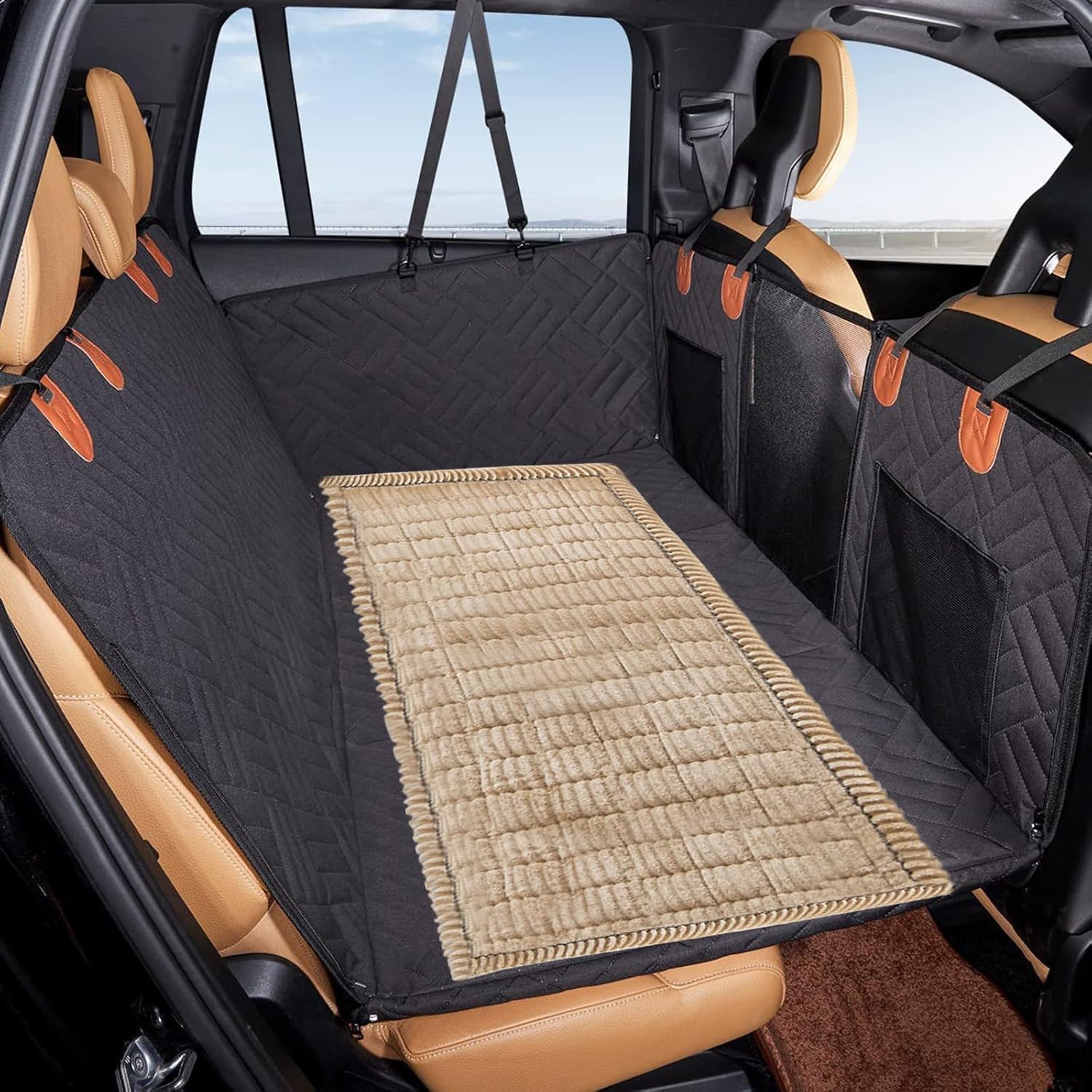 VClife Dog Bed Mat for Car, Anti Slip Pet Bed Travel Pad Comfortable Furry Dog Car Seat Cover for Backseat Extender, Washable Pet Cushion Bed Mat for Indoors & Outdoors (Brown, 51"×23.6")