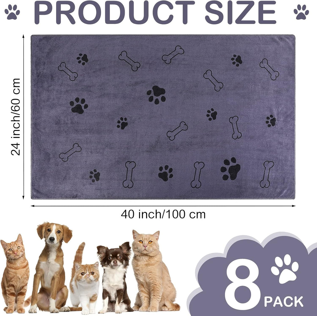 Chumia 8 Pcs Dog Towels for Drying Dogs Cats Pet Towels Bulk Puppy Microfiber Quick Drying Paw Bath Bathing Supplies Absorbent for Medium Pets(Gray,40 x 24 Inch)