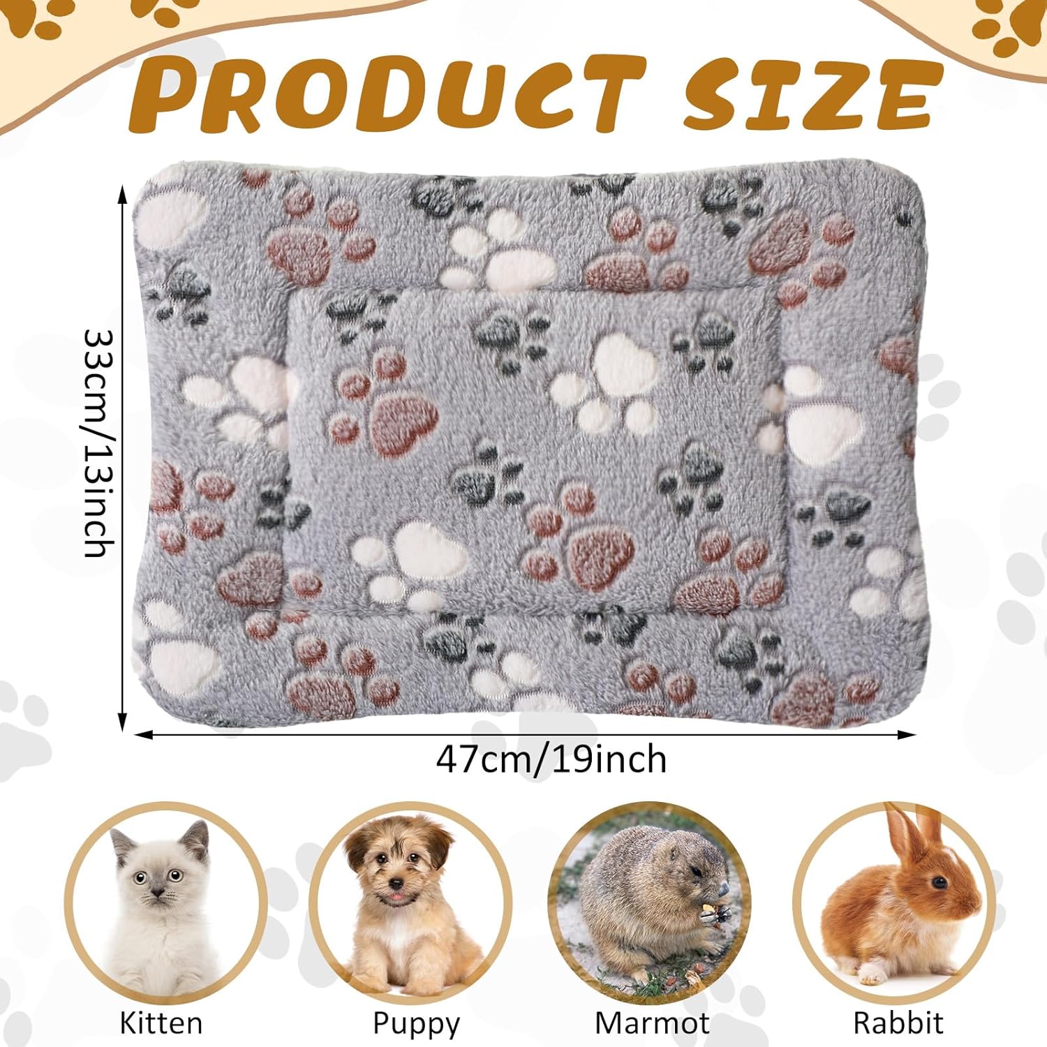 4 Pack Ultra Soft Dog Cat Bed Mat with Cute Prints Reversible Fleece Dog Crate Kennel Pad Cozy Washable Thickened Hamster Guinea Pig Pet Bed Mat for Small Animals(13 x 19 Inches,Light Gray)