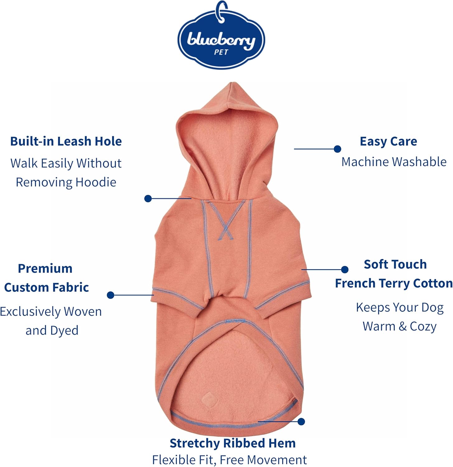 Blueberry Pet Essentials Dog Hoodie – 26 inch, Cotton‑Blend Sweatshirt with Hood, Coral, Machine‑Washable Small‑Dog Jersey