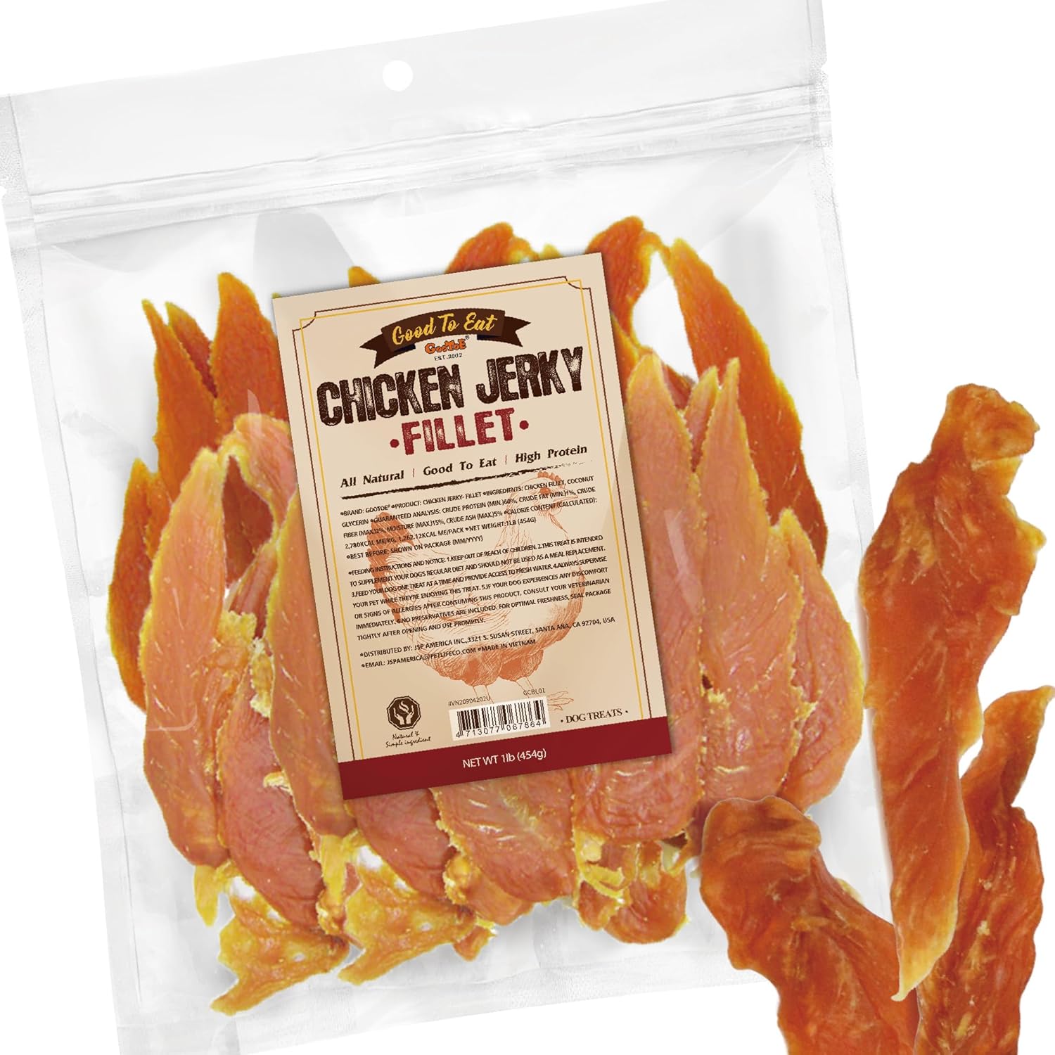 Gootoe Chicken Fillet Jerky Dog Treats 1 lb, All Natural, Grain-Free, High-Protein, Low Fat, Healthy & Easily Digestible
