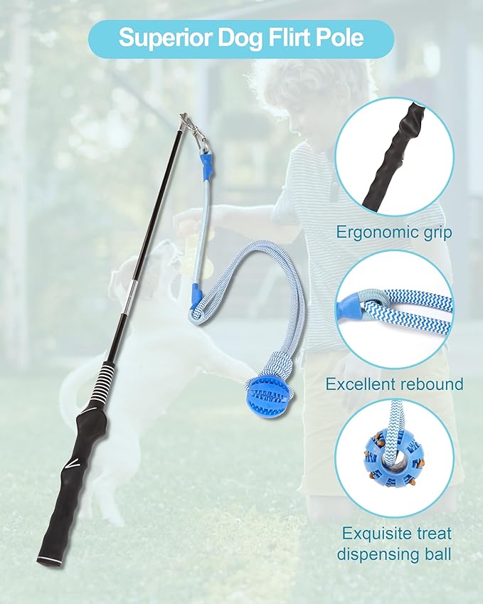 Flirt Pole for Dogs, Durable Dog Flirt Pole for Large Medium & Small Dogs, Interactive Dog Pole Toy with Rubber Ball for Outdoor/Indoor, Training, Chase, Tug of War 24 inch