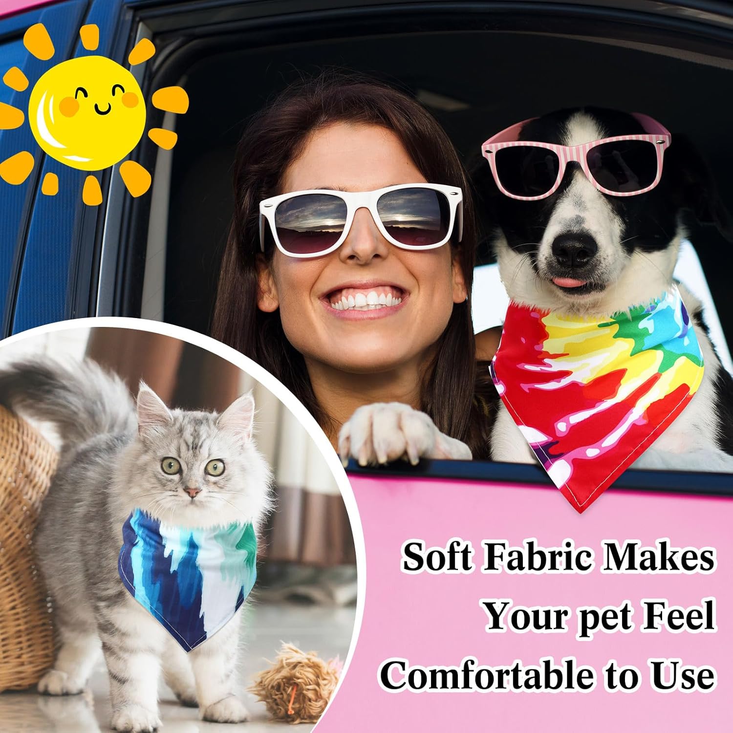 Reginary 72 Pack Tie Dye Dog Bandanas - Bulk Pet Scarf Bibs Triangle Kerchief Adjustable for Pet Grooming Costume Accessories