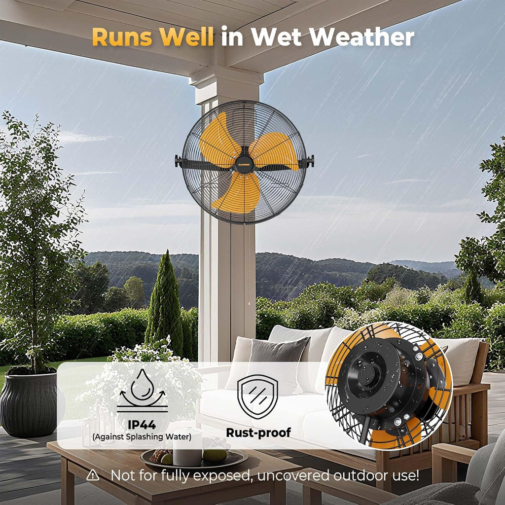 18 Inch Wall Mount Fan, Extended 6.6ft Power Cord, 360° Tilt Adjustment, 3-Speed, IP44 Industrial Commercial Wall Mounted Fan for Greenhouse, Garage, Workshop, Covered Patio, 2 Packs