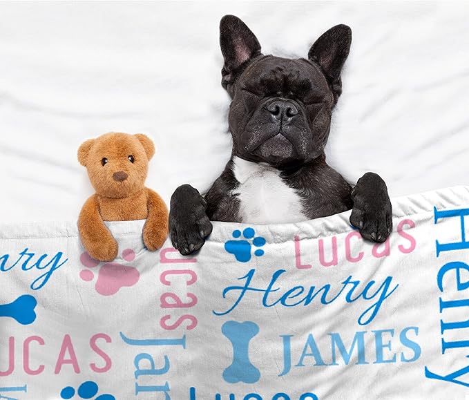 Personalized Dog Blankets Dog Paw Print Blanket Puppy Blanket - Custom Dog Blanket with Pets Name Cute Paw Print Pet Throw Puppy Fluffy Blankets 40"x30" for Small Dog