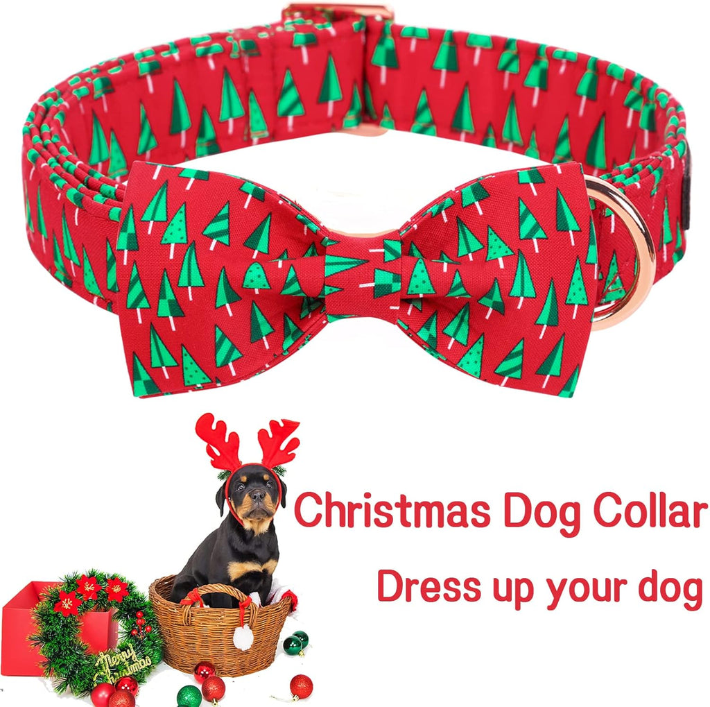 Unique style paws Christmas Dog Collar with Bow Best Winter for Small Medium Large Dogs -Christmas Tree-S
