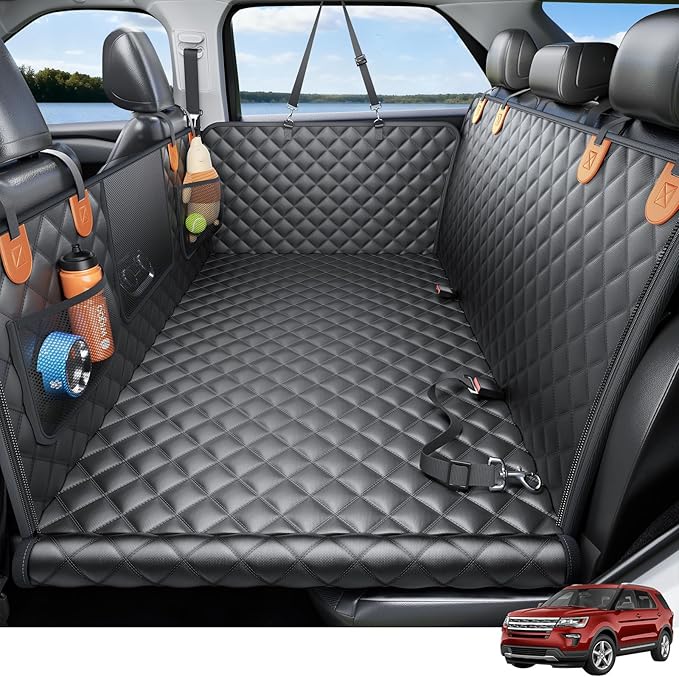 Wigoo Dog Car Seat Cover for Back Seat, 450lbs Full Hardbottom Dog Hammock, Heavy Duty Waterproof Seat Extender for 2-4 Large/Medium Dogs, Backseat Protector for SUV Medium Truck, Size-L, Black+Orange