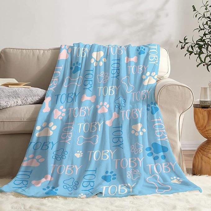 Personalized Dog Blankets Dog Paw Print Blanket Puppy Blanket - Custom Dog Blanket with Pets Name Cute Paw Print Pet Throw Puppy Fluffy Blankets L 80"x60" for Adult/Gift