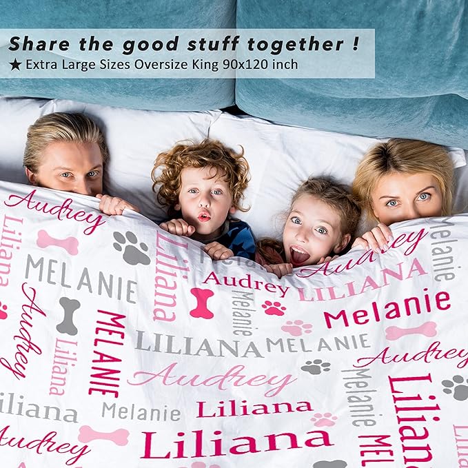 Personalized Dog Paw Print Blanket - Custom Dog Blanket with Pets Name Cute Paw Print Pet Throw - M 60"x50"