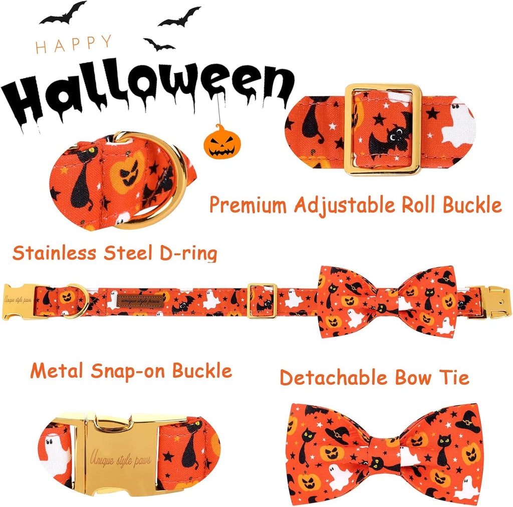 Unique style paws Halloween Dog Collar with Bow Tie Cotton Adjustable Puppy Collar for Small Medium Large Dogs-L