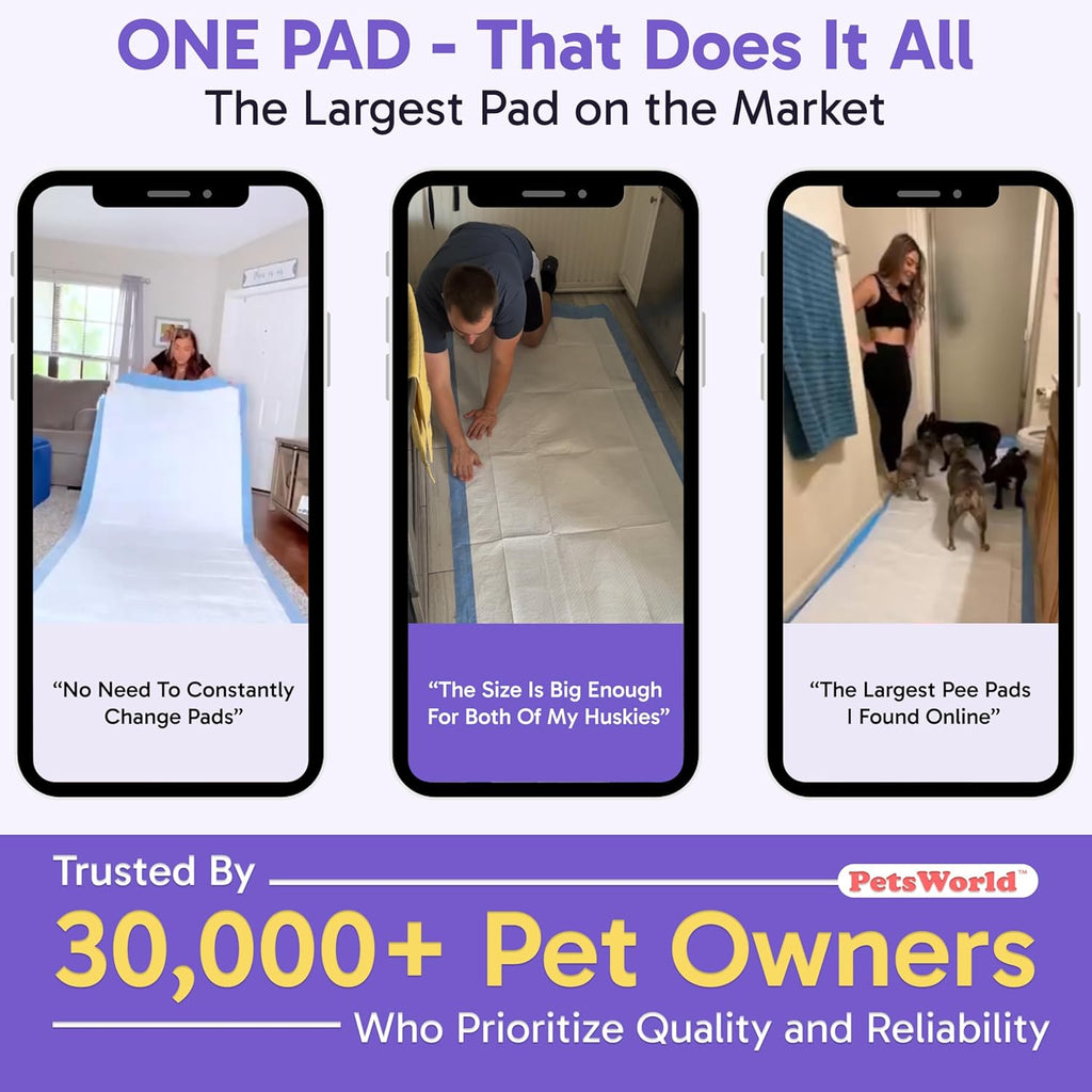 PETSWORLD Mega-Sized Dog Pee Pads (40" x 99") – 4XL Gigantic Pet Piddle Pads for Puppy Training, Incontinence – with Adhesive Sticky Tape – Leak Proof, 5-Layer Protection (20 Count)